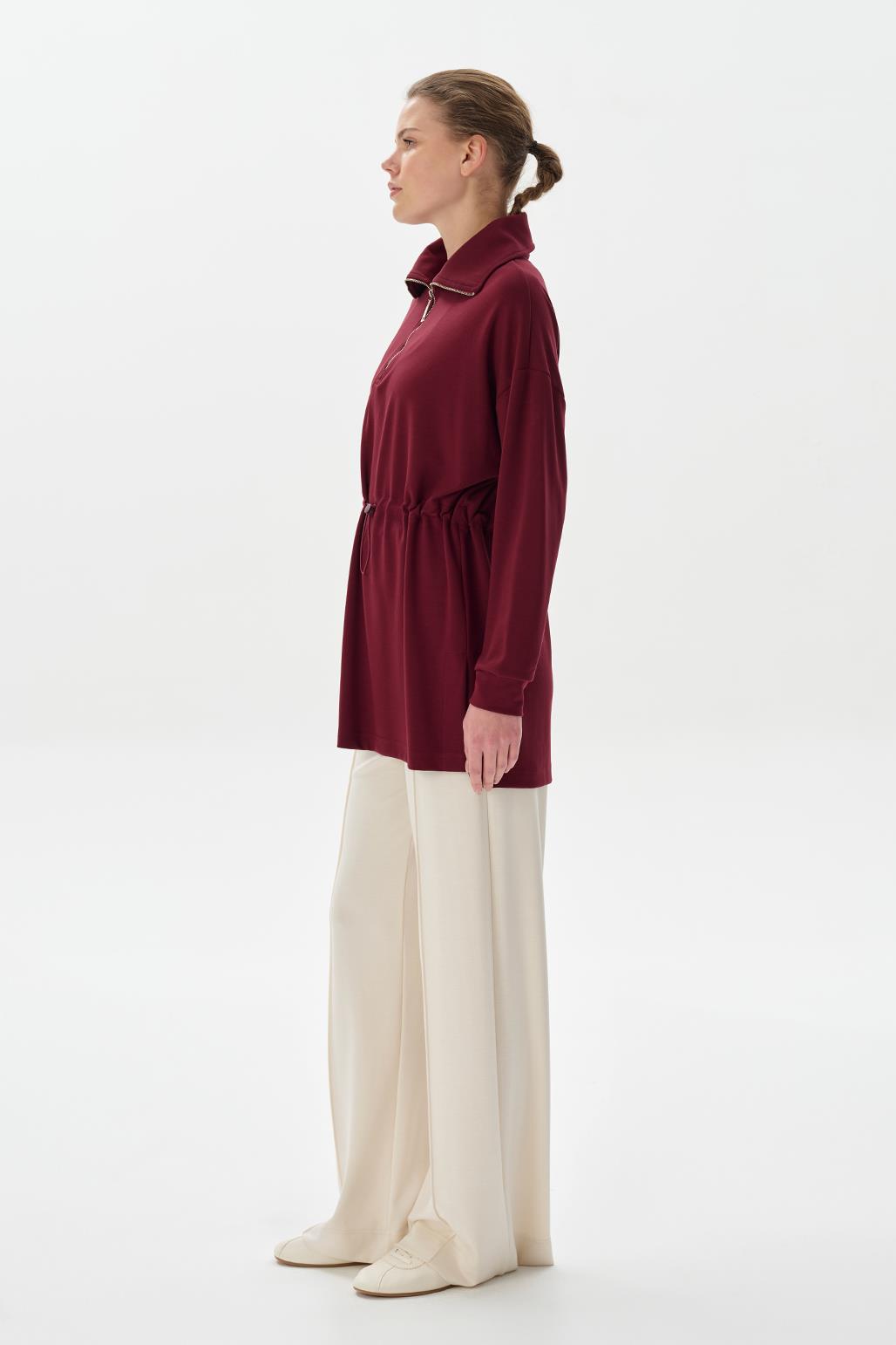 Modal Knit Zippered Sweatshirt Burgundy