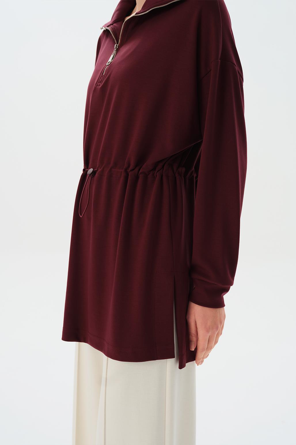 Modal Knit Zippered Sweatshirt Burgundy