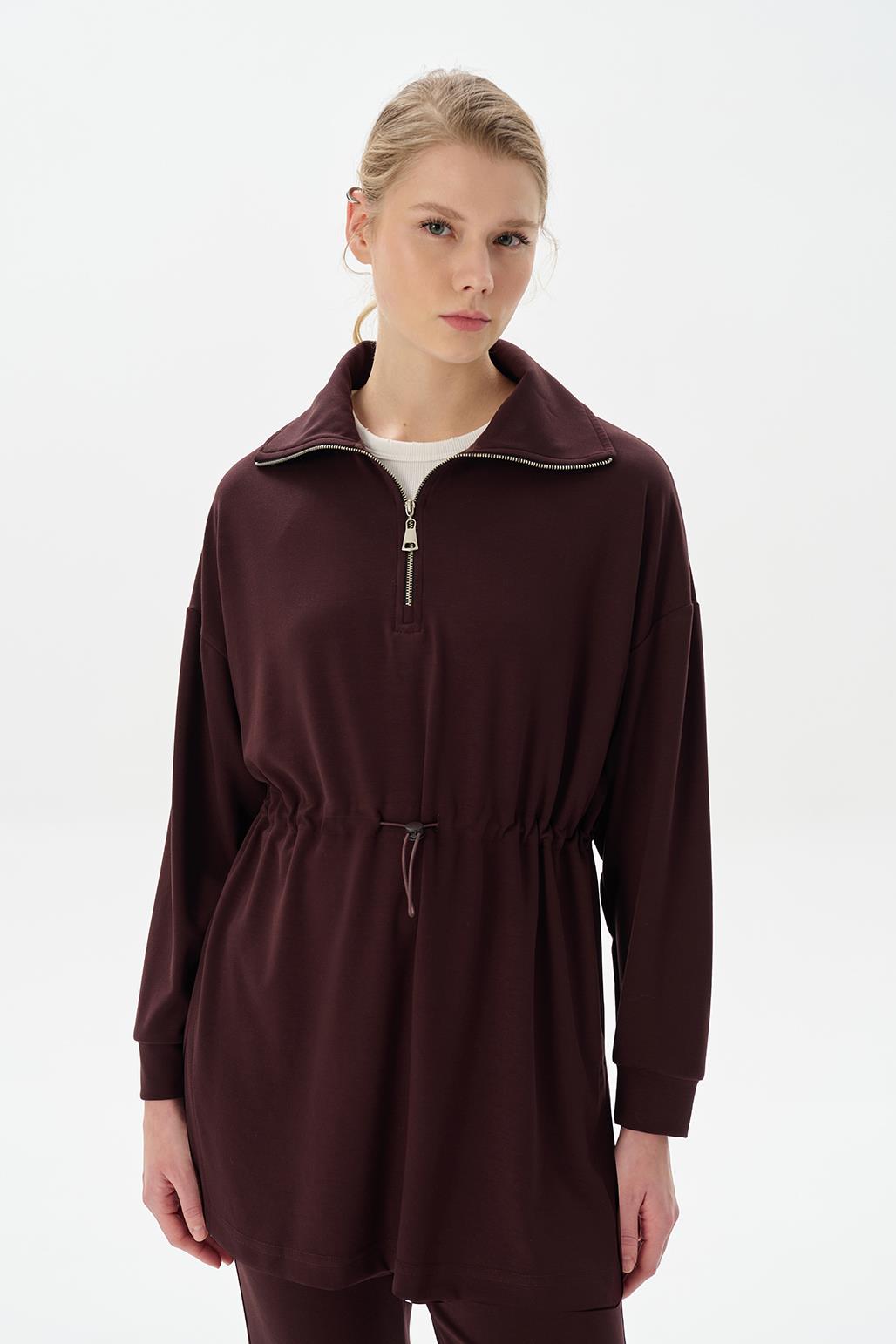 Modal Knit Zippered Sweatshirt Brown