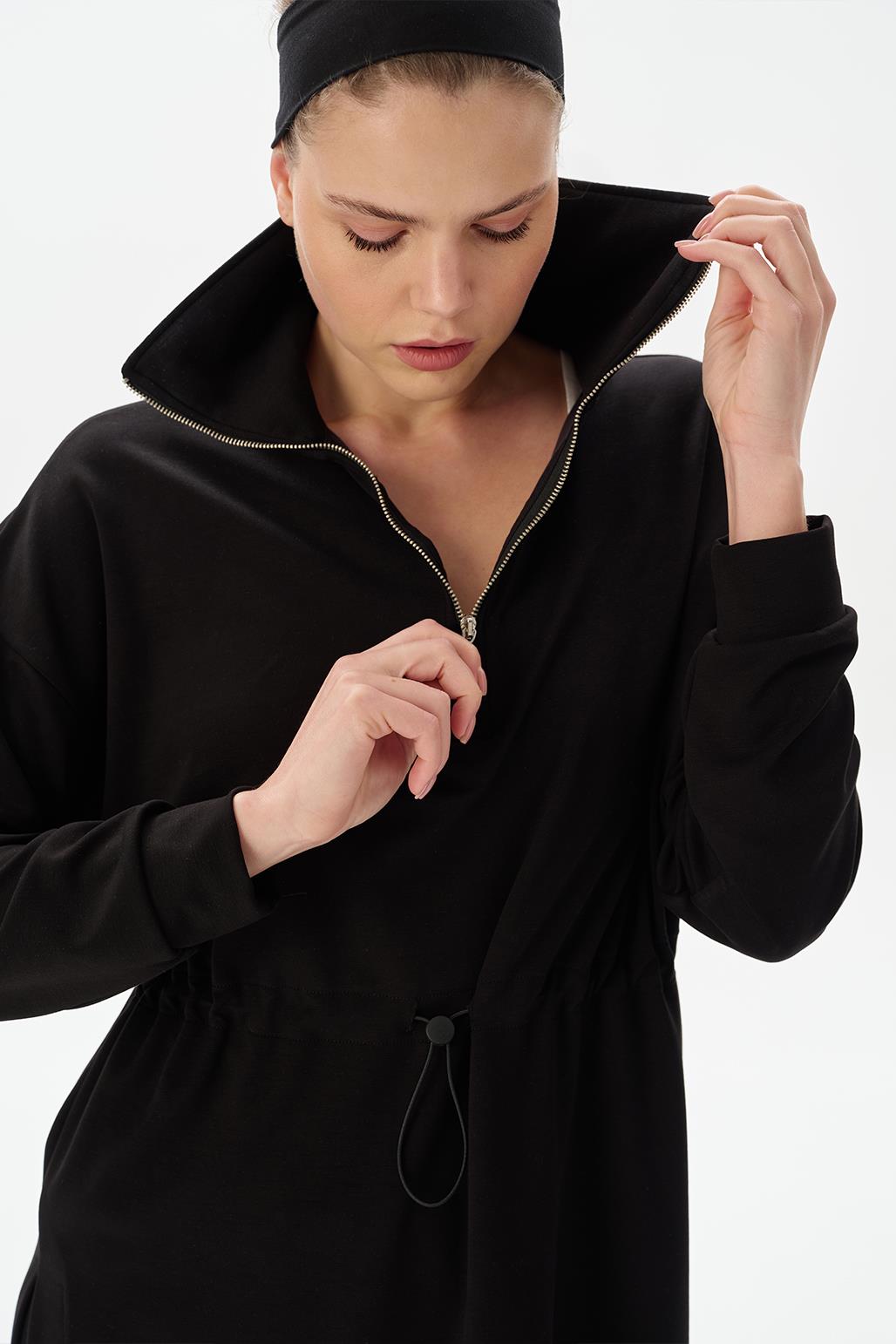 Modal Knit Zippered Sweatshirt Black