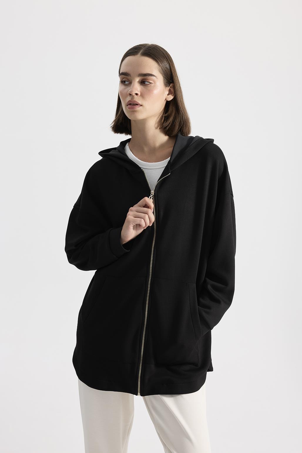 Modal Knitted Hooded Cardigan Black