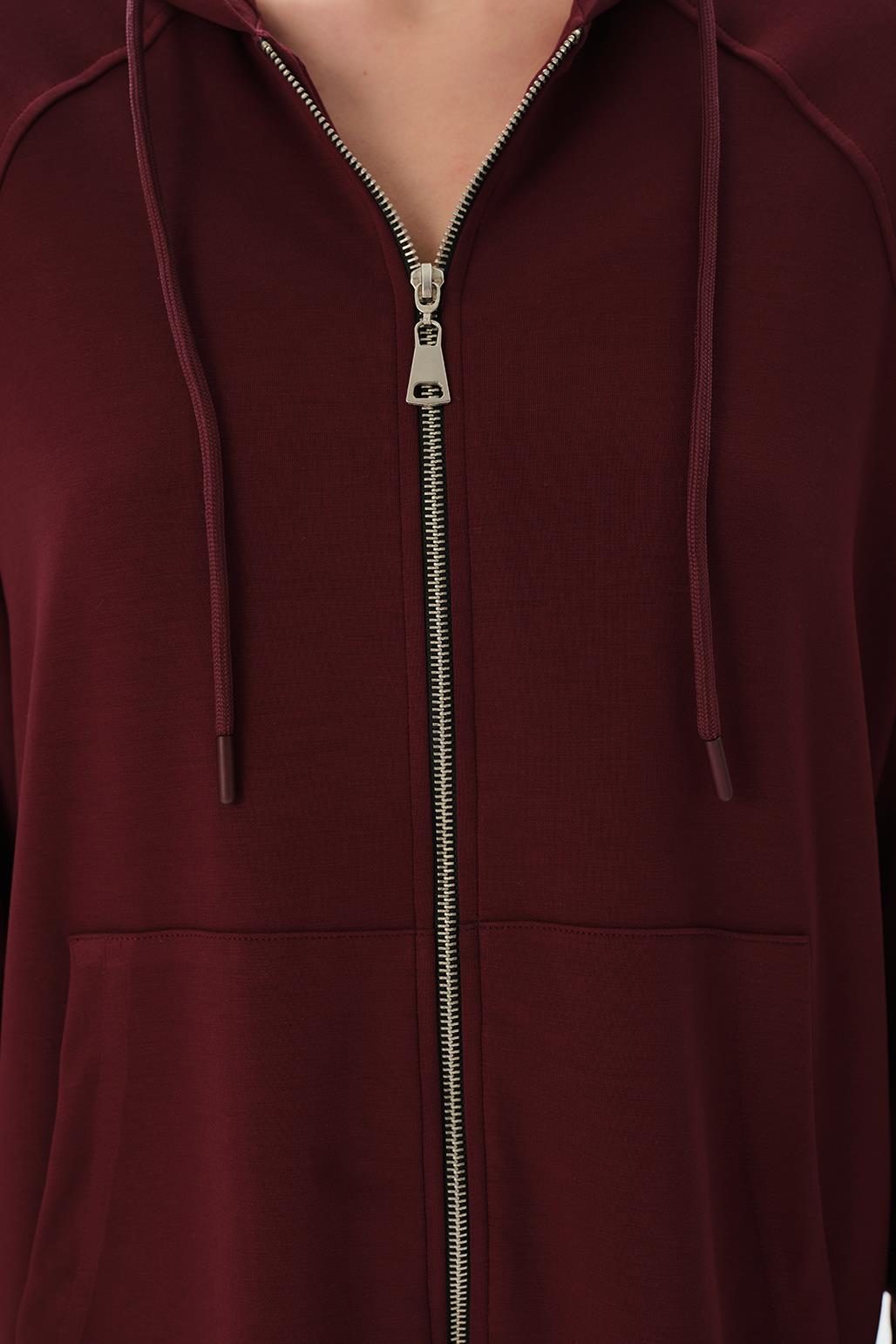 Modal Knit Hooded Oversized Cardigan Burgundy