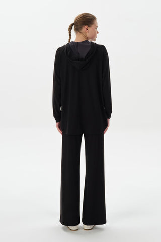 Modal Knit Hooded Oversized Cardigan Black