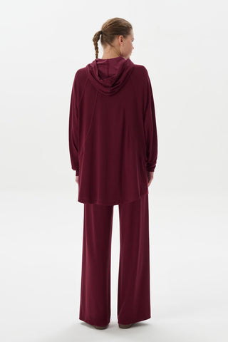 Modal Knit Hooded Sweatshirt Burgundy