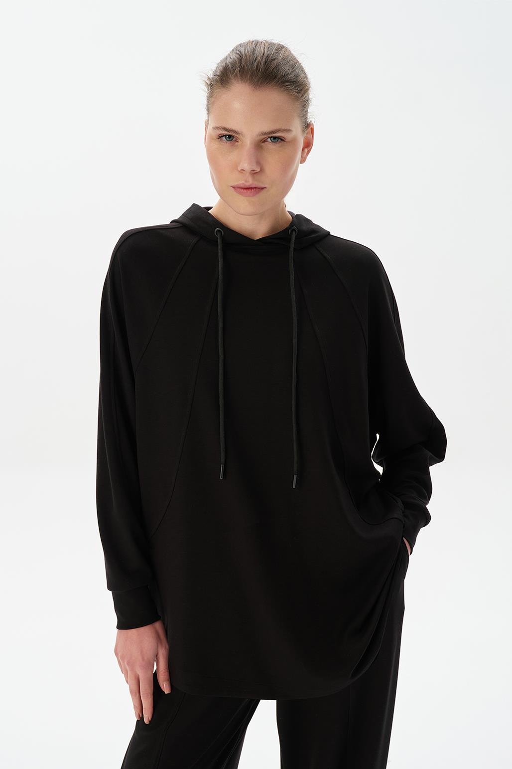 Modal Knit Hooded Sweatshirt Black