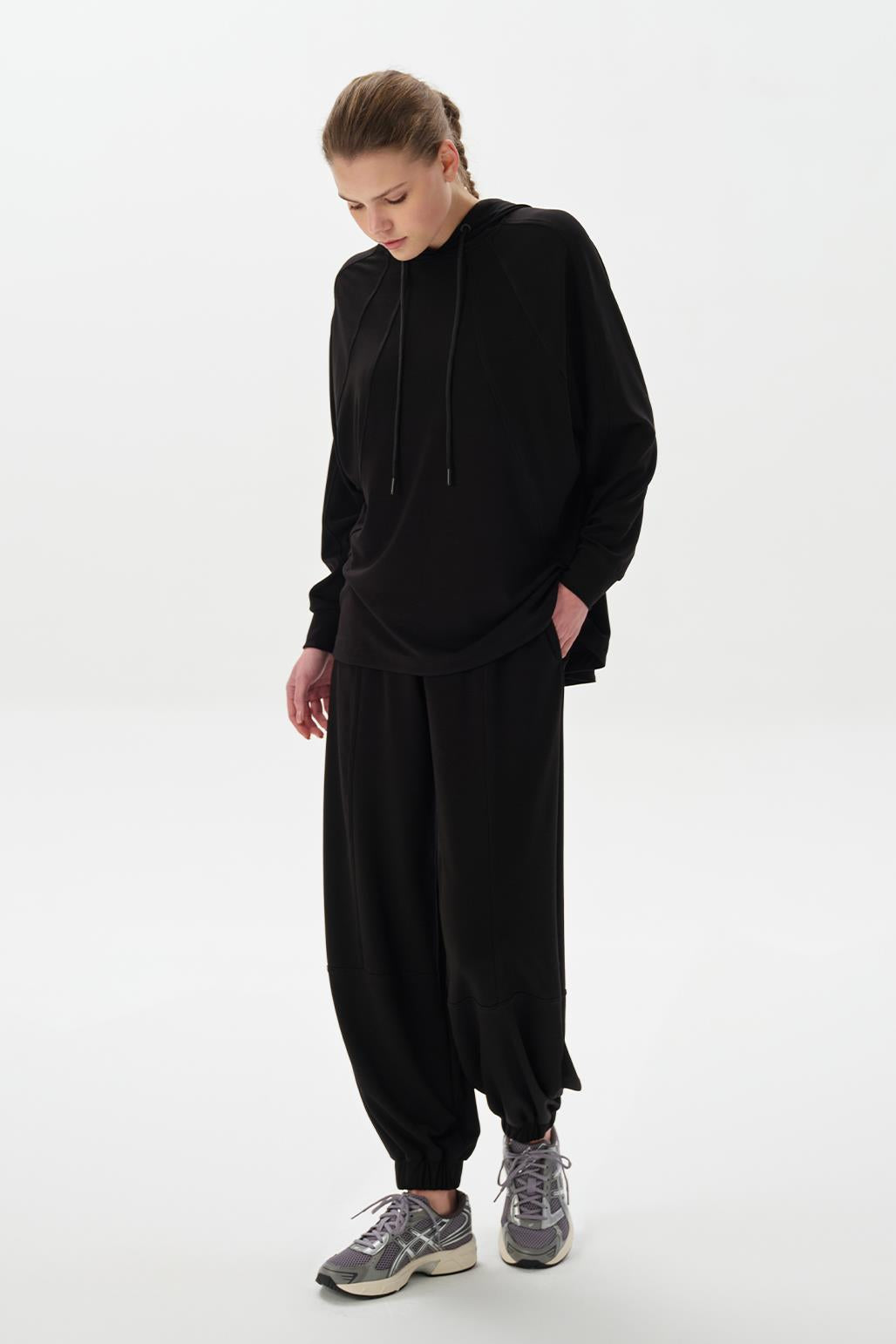 Modal Knit Hooded Sweatshirt Black