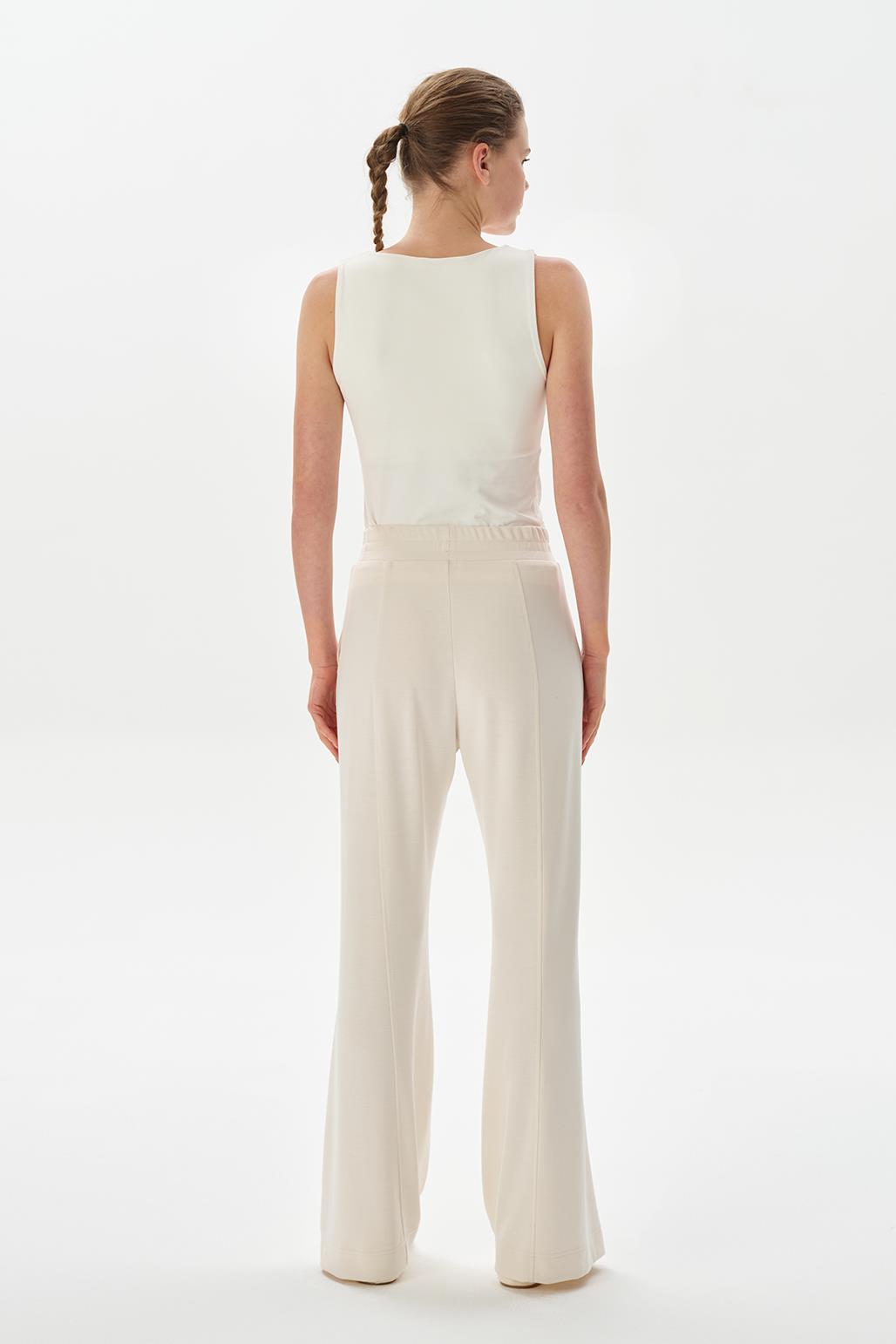 Modal Knit Pleated Flare Trousers Ecru