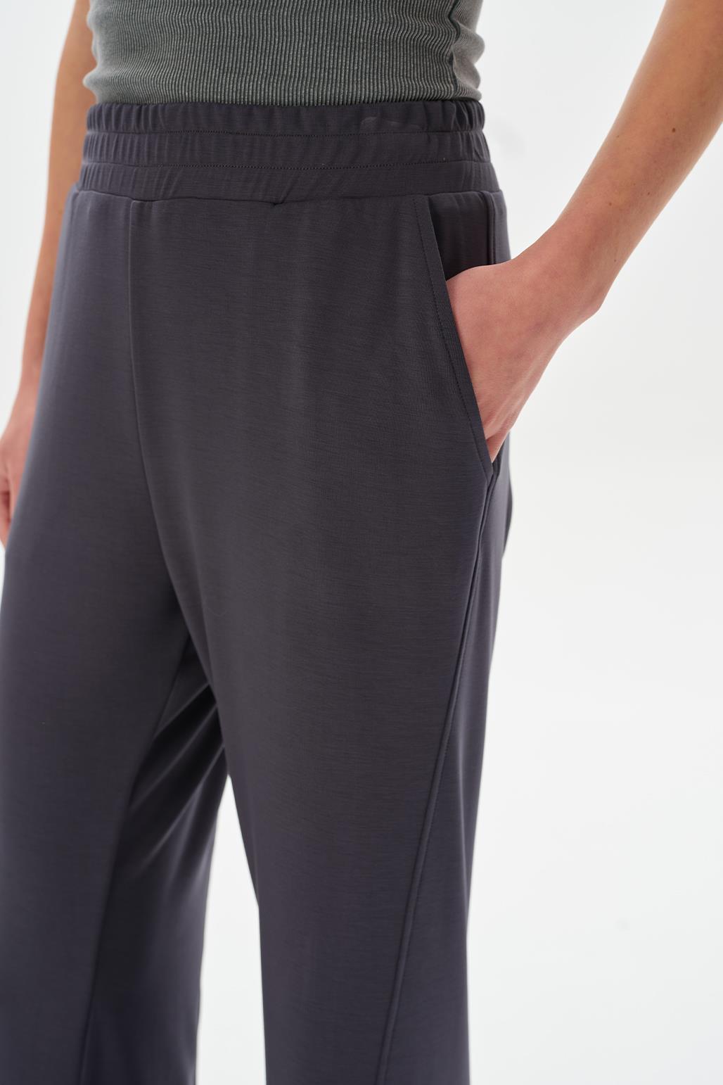 Modal Knit Pleated Flare Trousers Charcoal