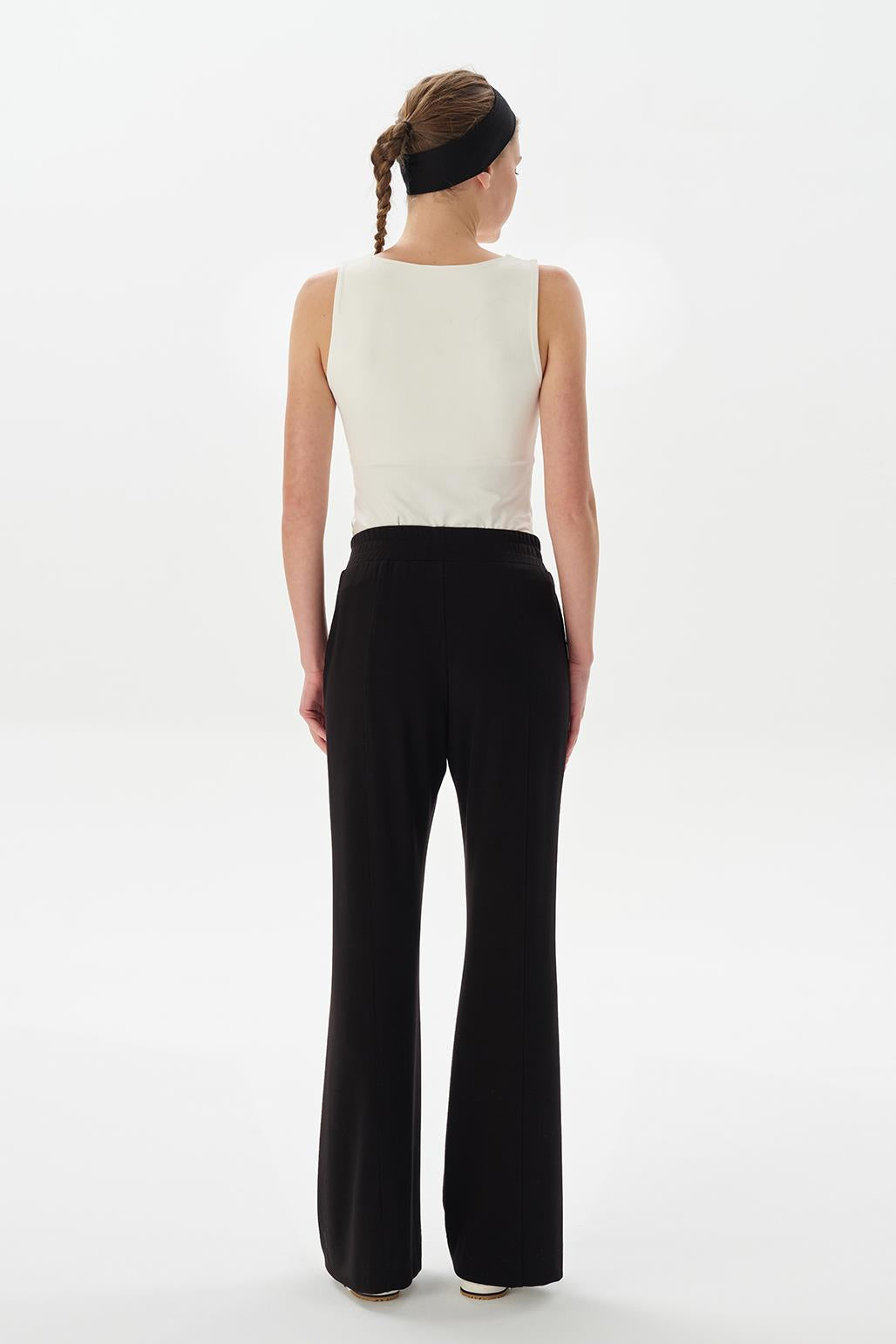 Modal Knit Pleated Flare Trousers Black