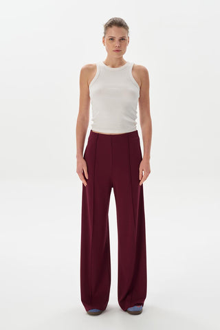 Modal Knit Front Seam Trousers Burgundy