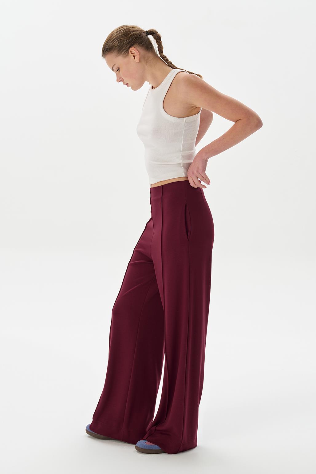 Modal Knit Front Seam Trousers Burgundy