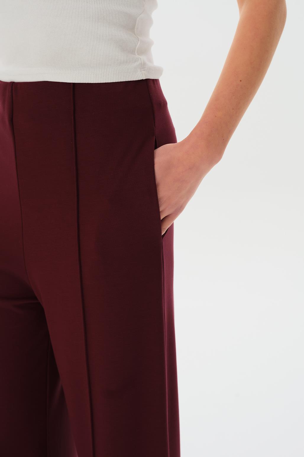 Modal Knit Front Seam Trousers Burgundy