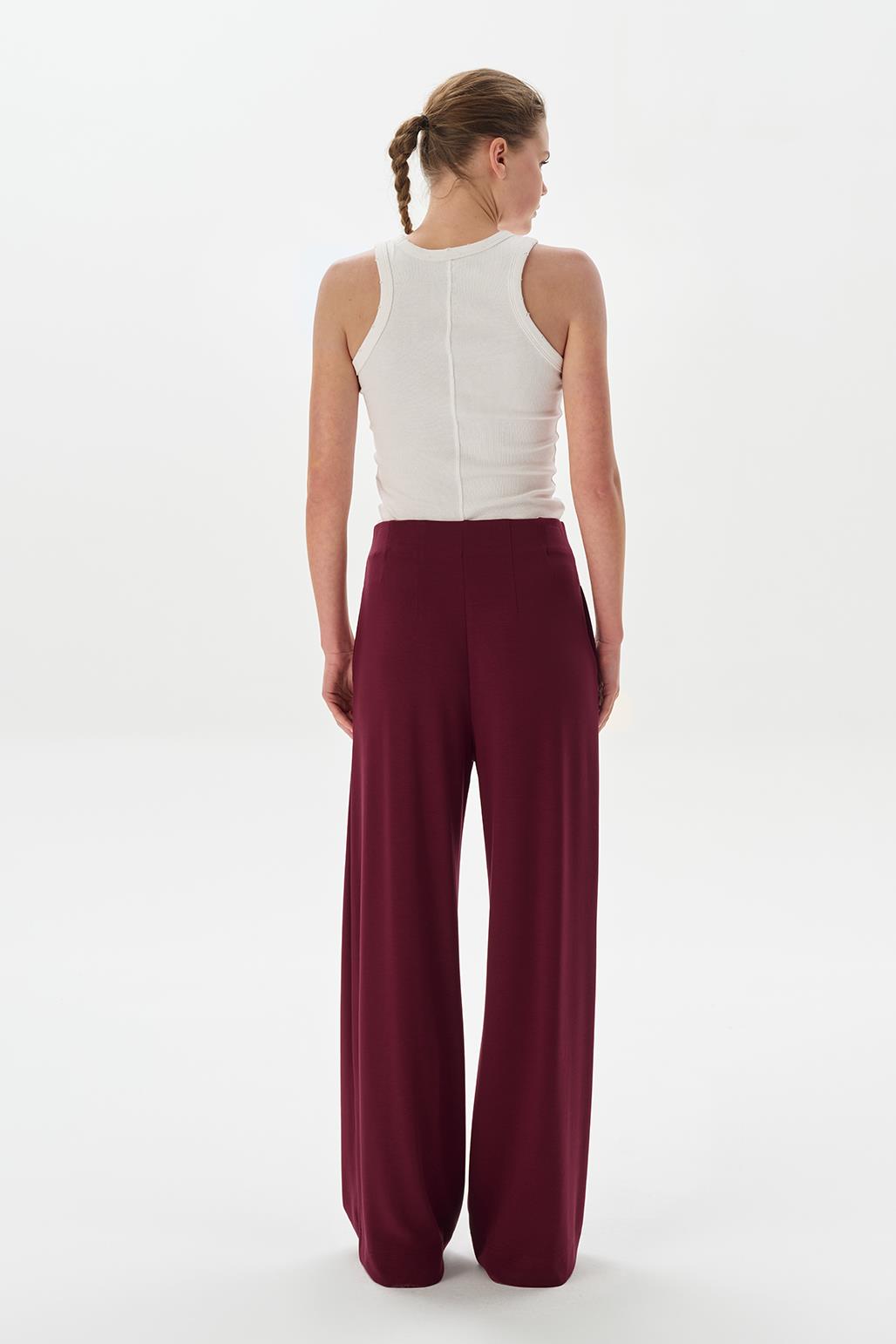 Modal Knit Front Seam Trousers Burgundy