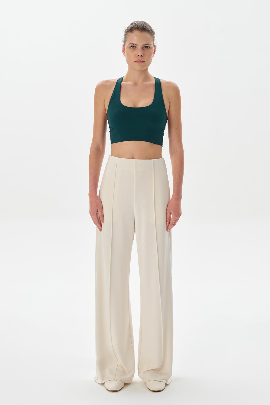 Modal Knit Front Seam Trousers Ecru