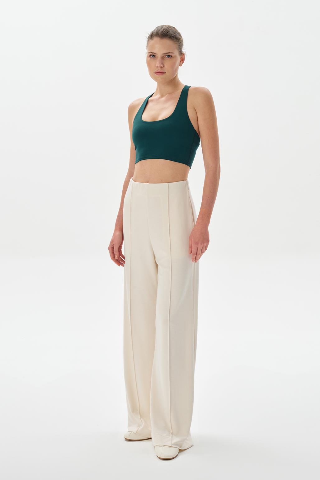 Modal Knit Front Seam Trousers Ecru