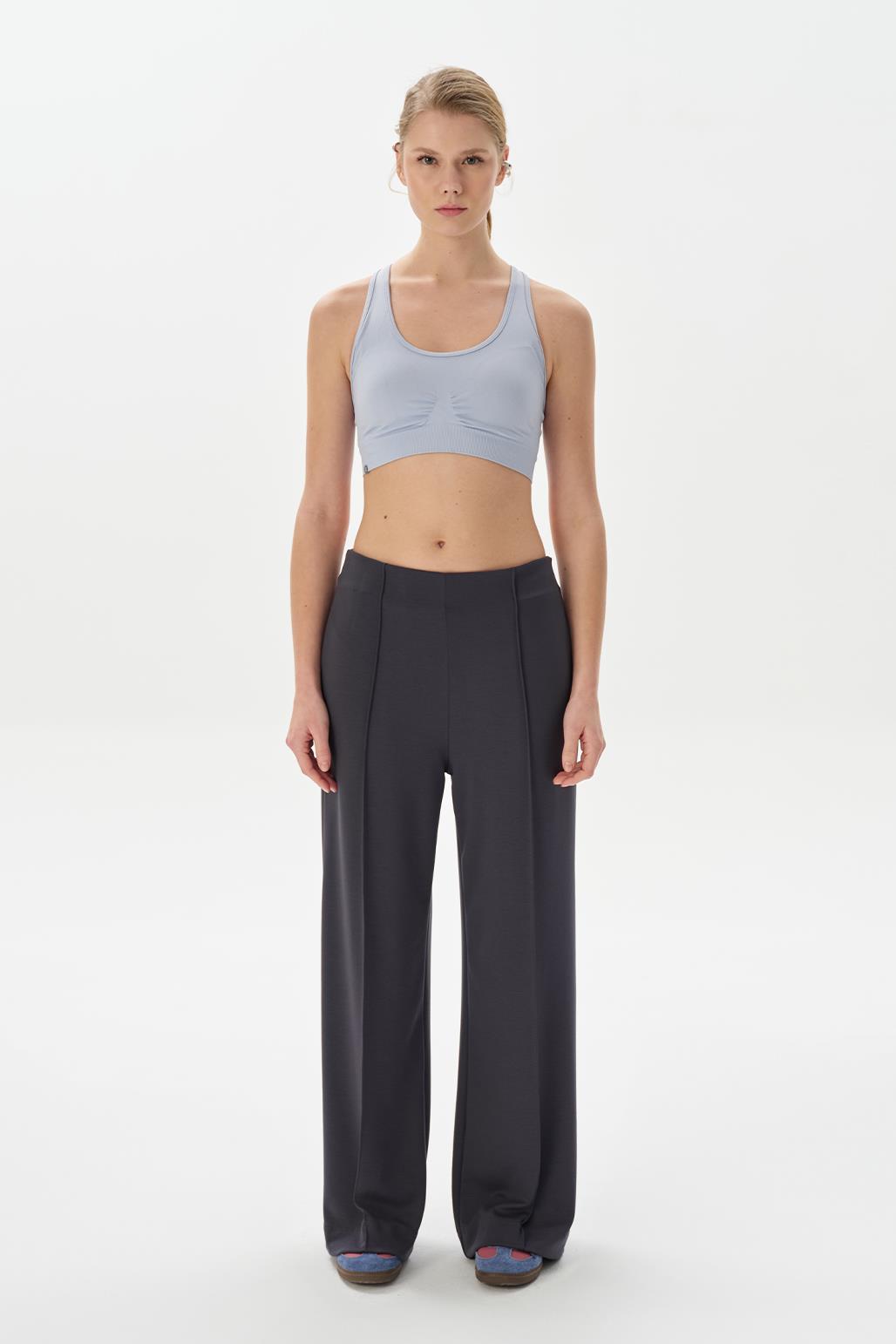 Modal Knit Front Seam Trousers Charcoal