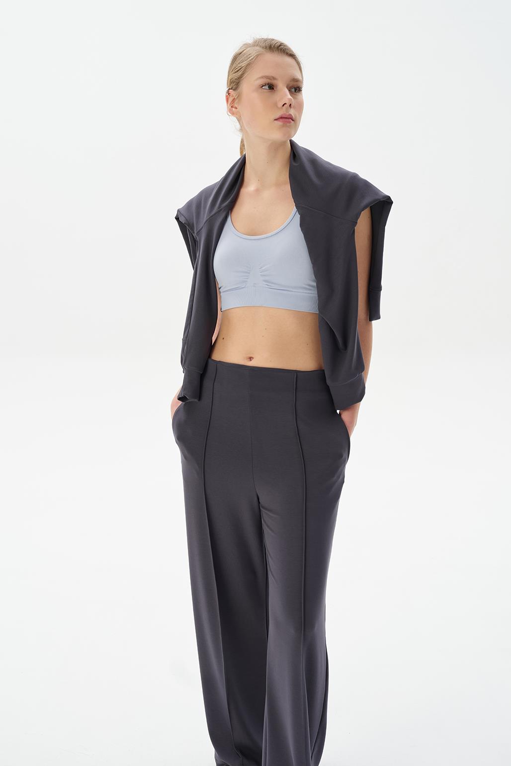 Modal Knit Front Seam Trousers Charcoal