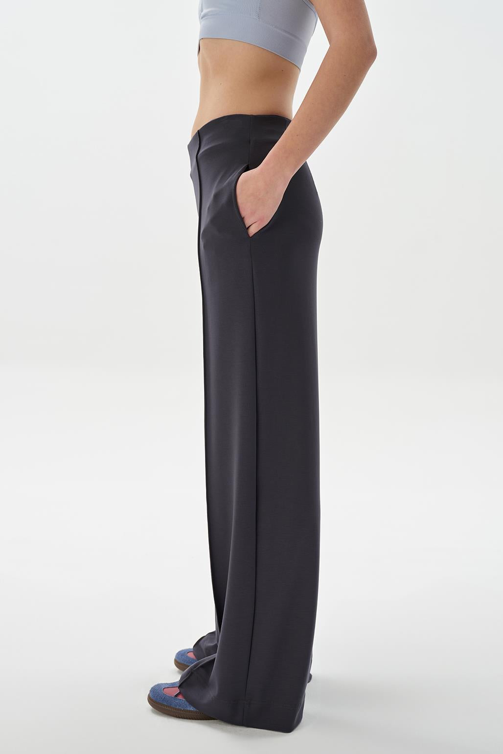 Modal Knit Front Seam Trousers Charcoal