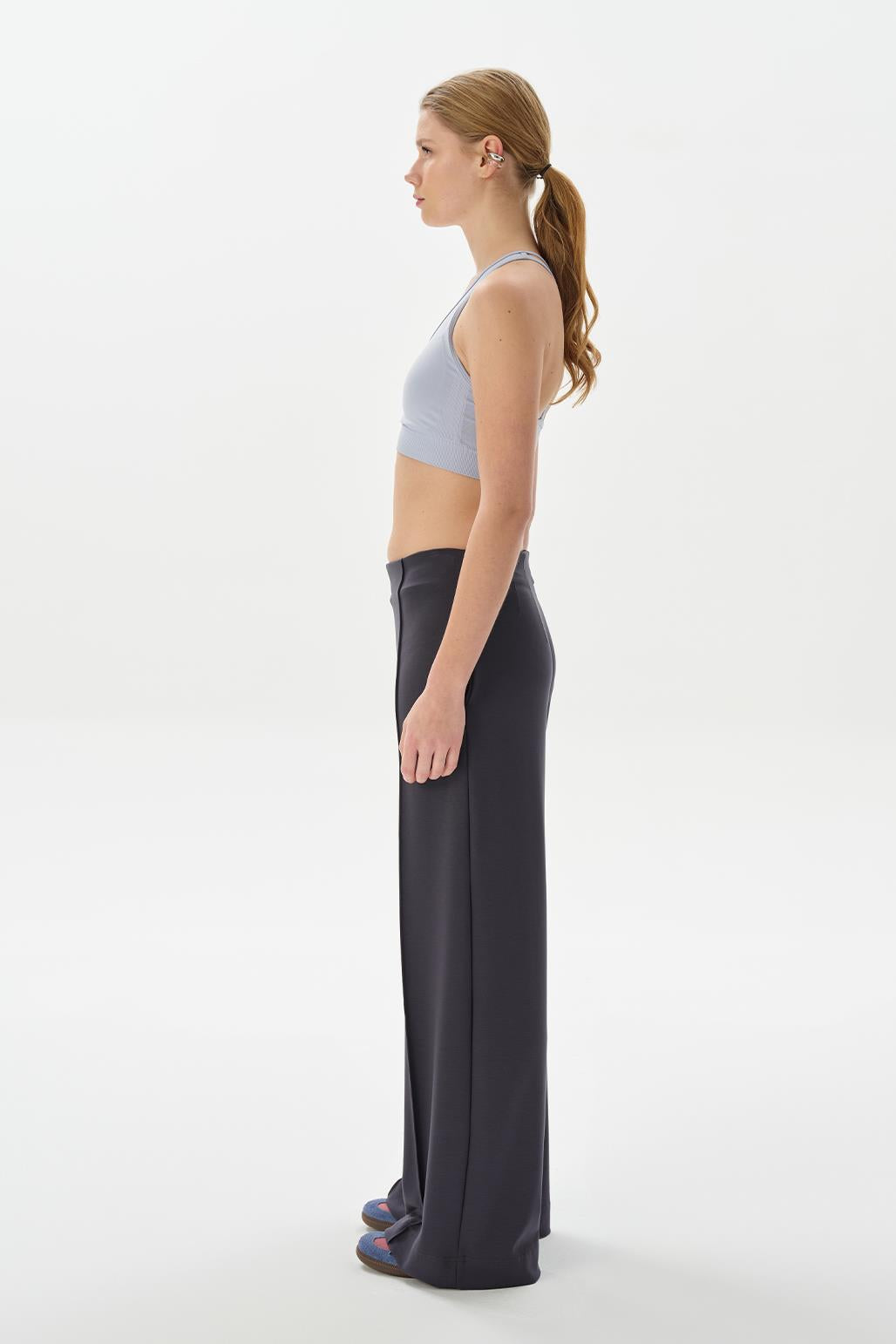 Modal Knit Front Seam Trousers Charcoal