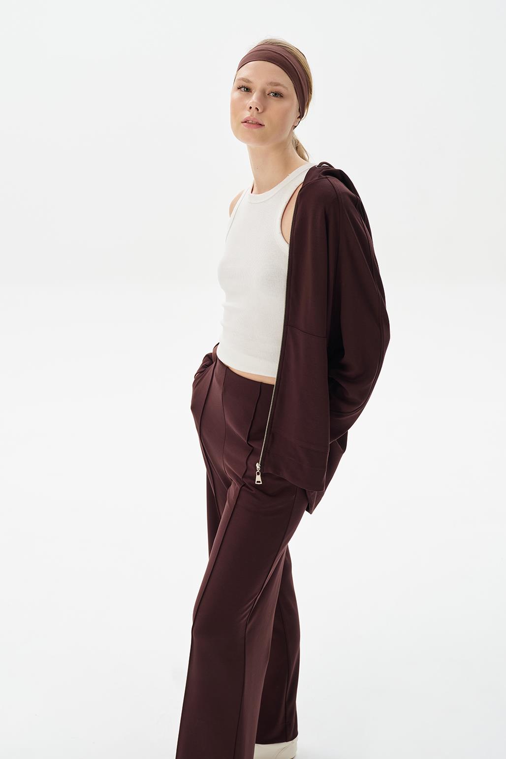 Modal Knit Front Seam Trousers Brown