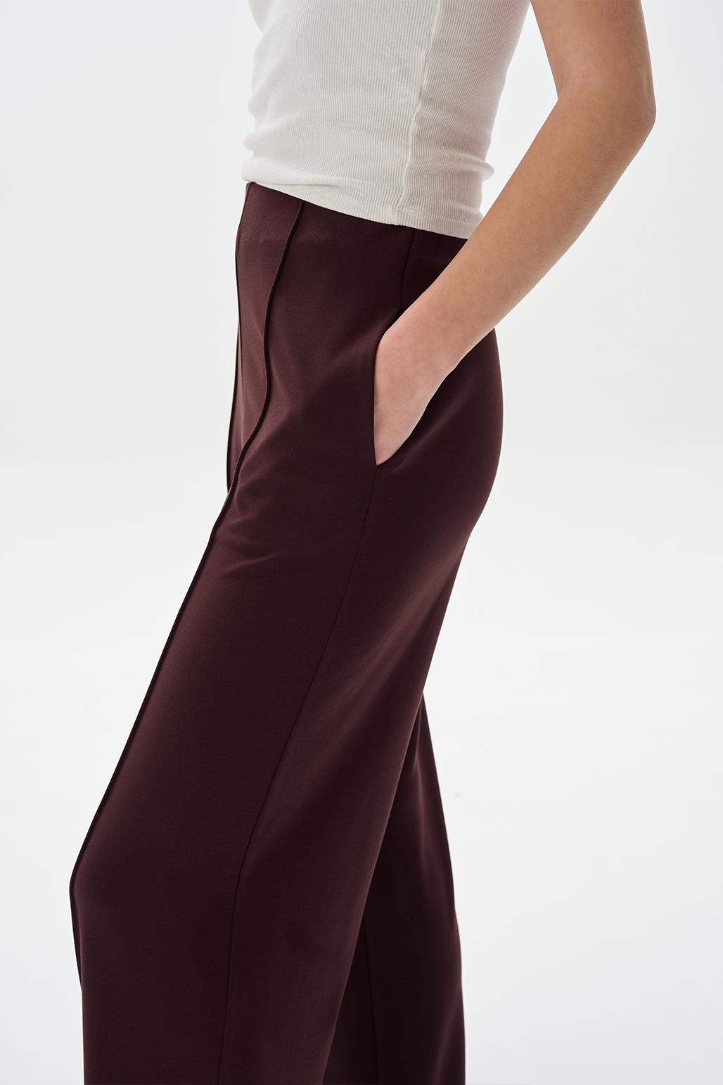 Modal Knit Front Seam Trousers Brown