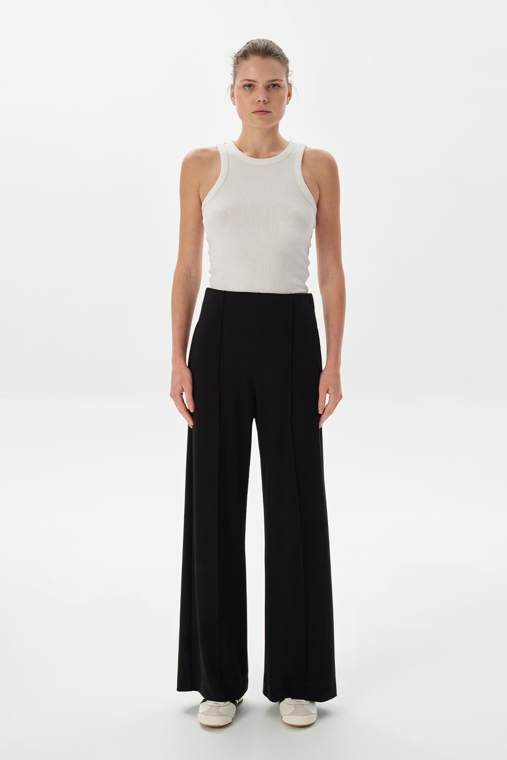 Modal Knit Front Seam Trousers Black