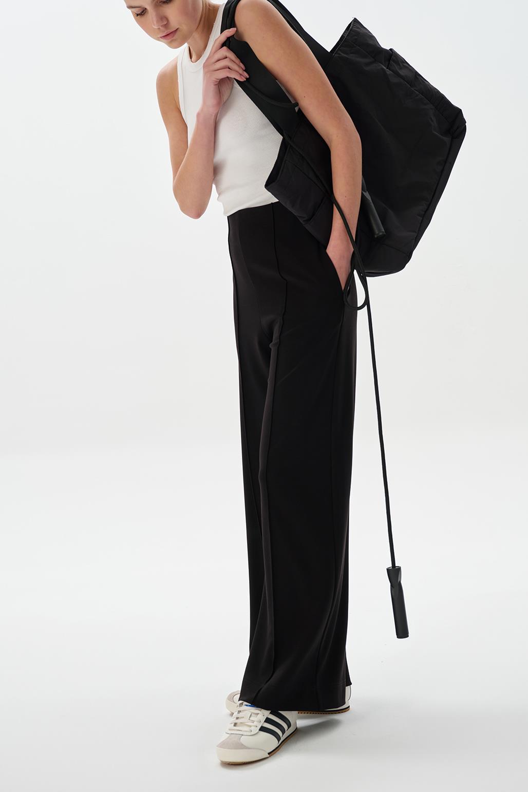 Modal Knit Front Seam Trousers Black