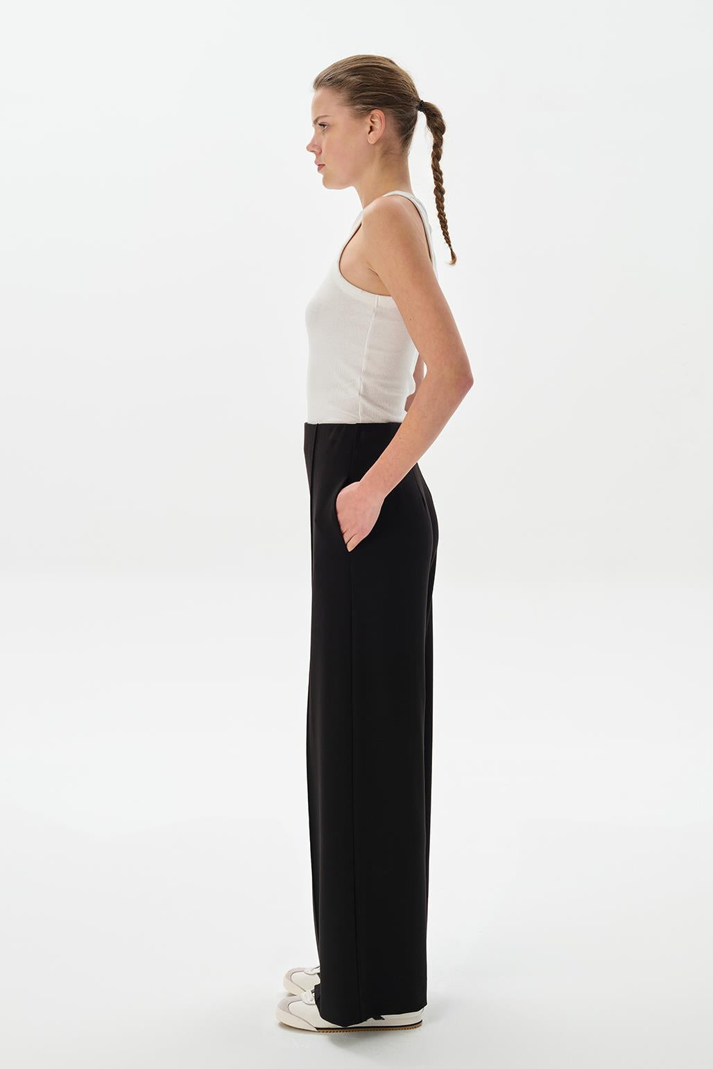 Modal Knit Front Seam Trousers Black