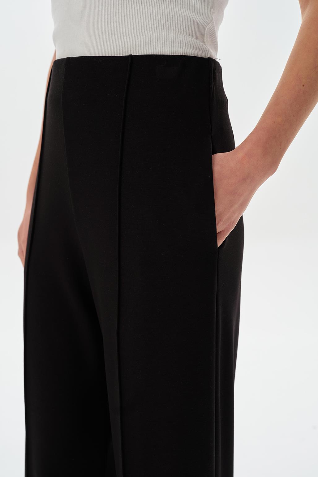 Modal Knit Front Seam Trousers Black