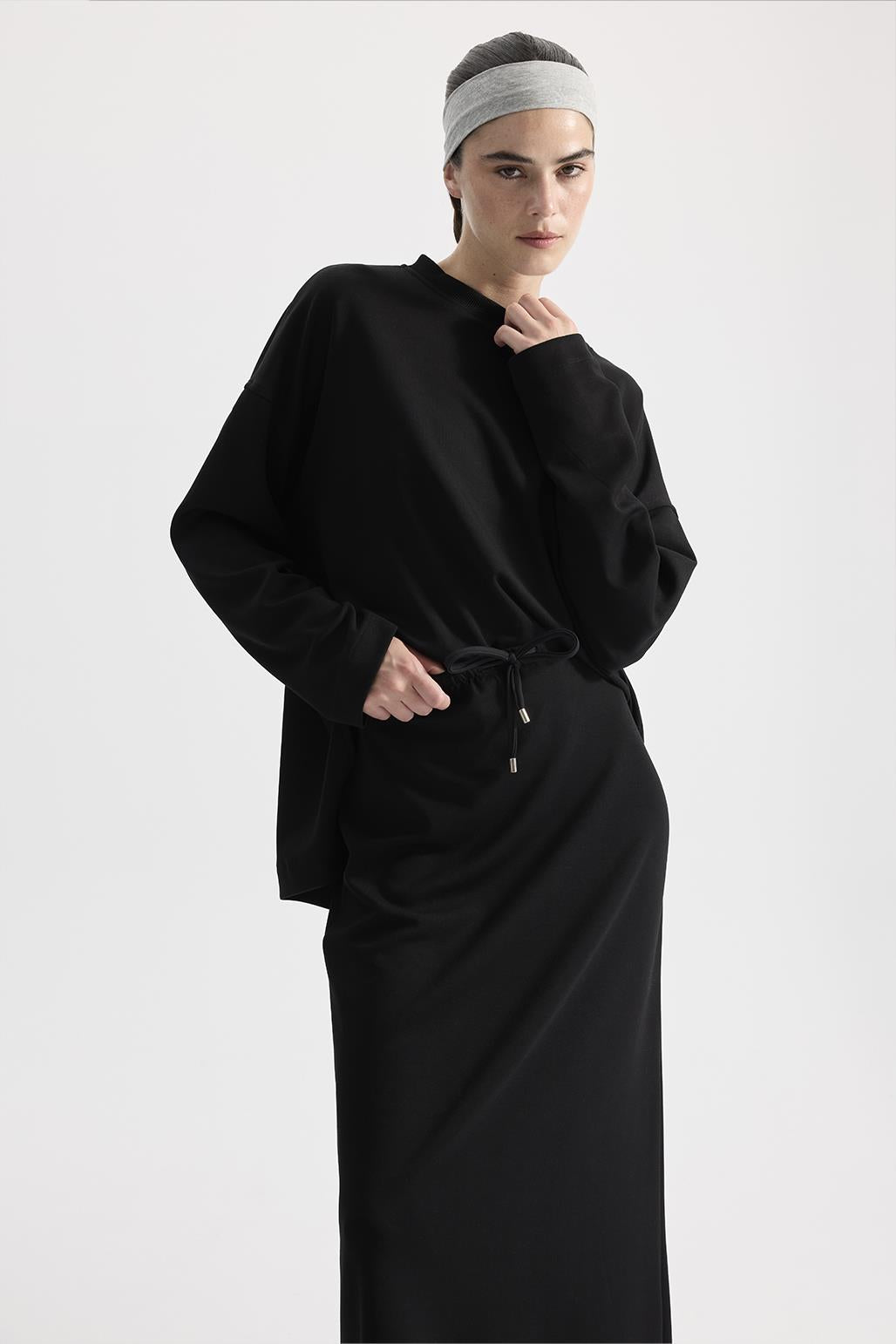 Modal Knitted Sweat Skirt Set Black