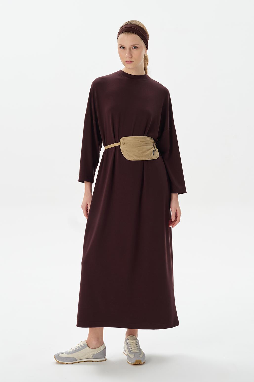 Modal Knit Long Basic Dress Brown