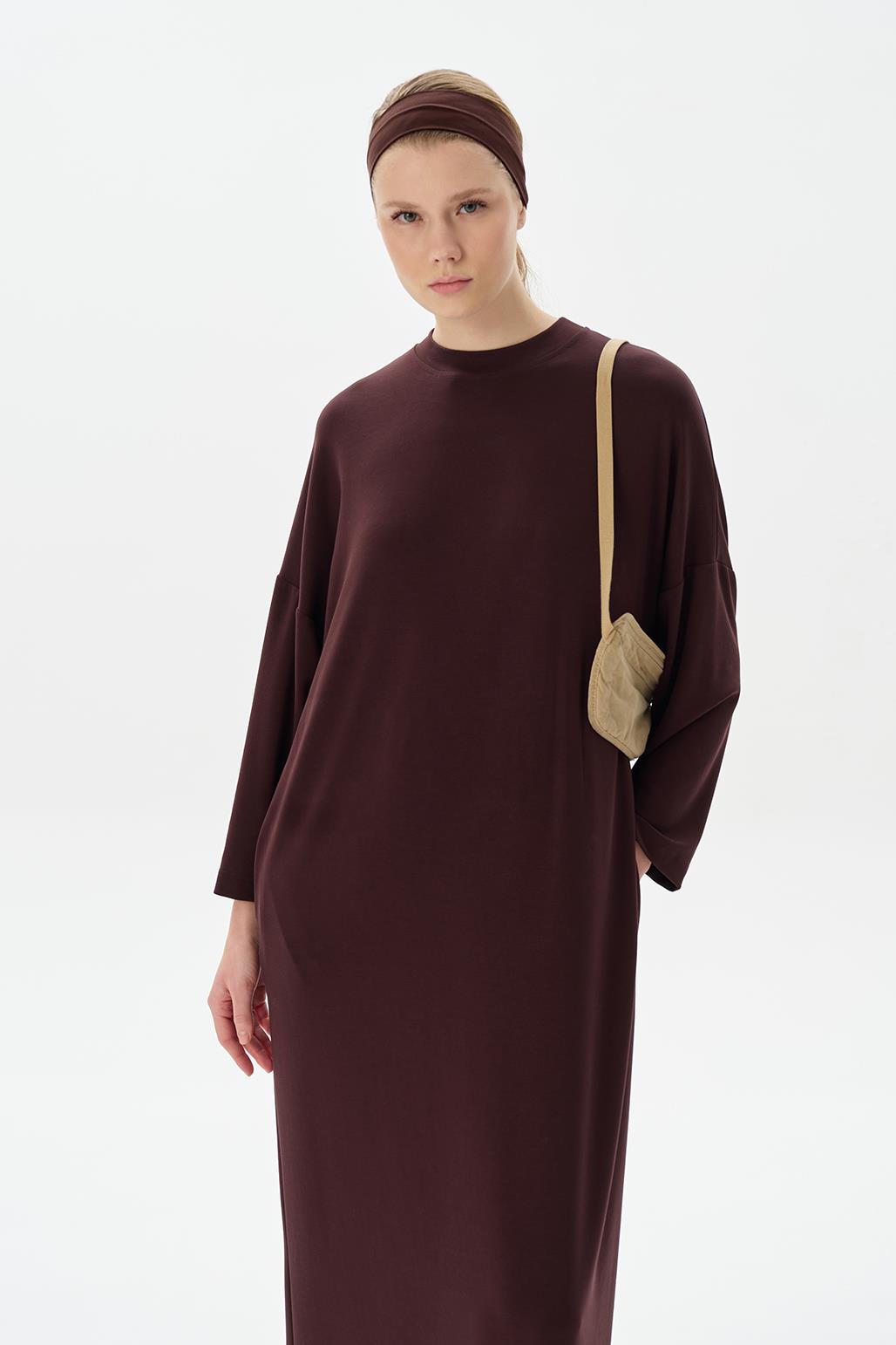 Modal Knit Long Basic Dress Brown