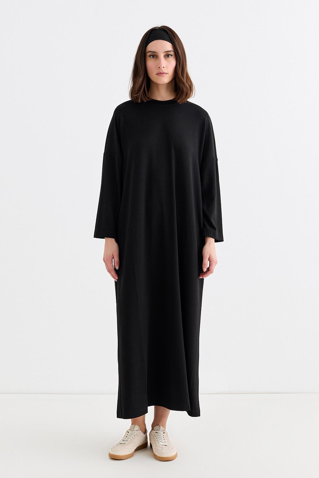 Modal Knit Long Basic Dress Black