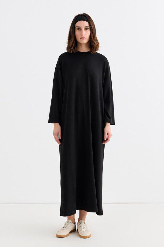 Modal Knit Long Basic Dress Black