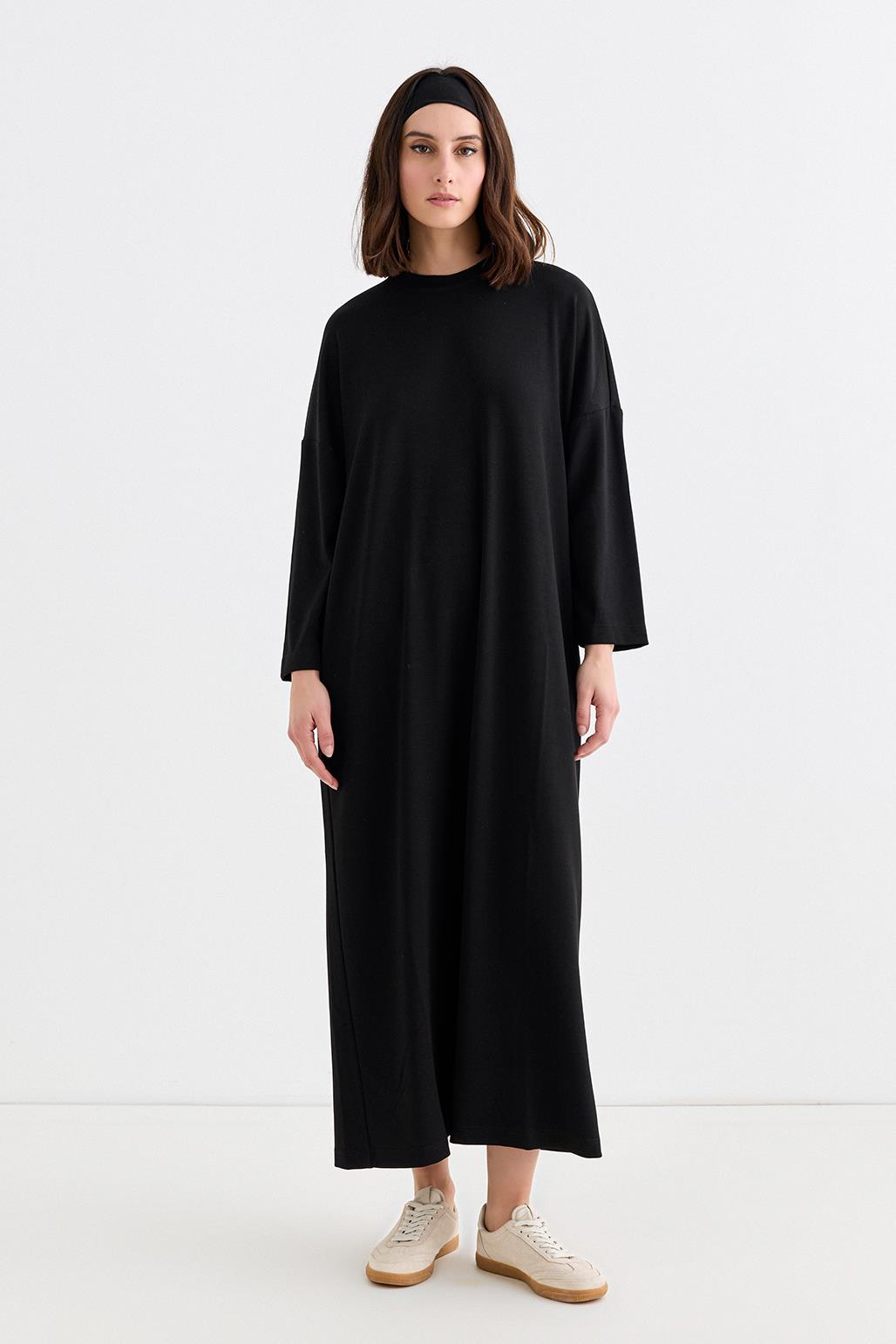 Modal Knit Long Basic Dress Black