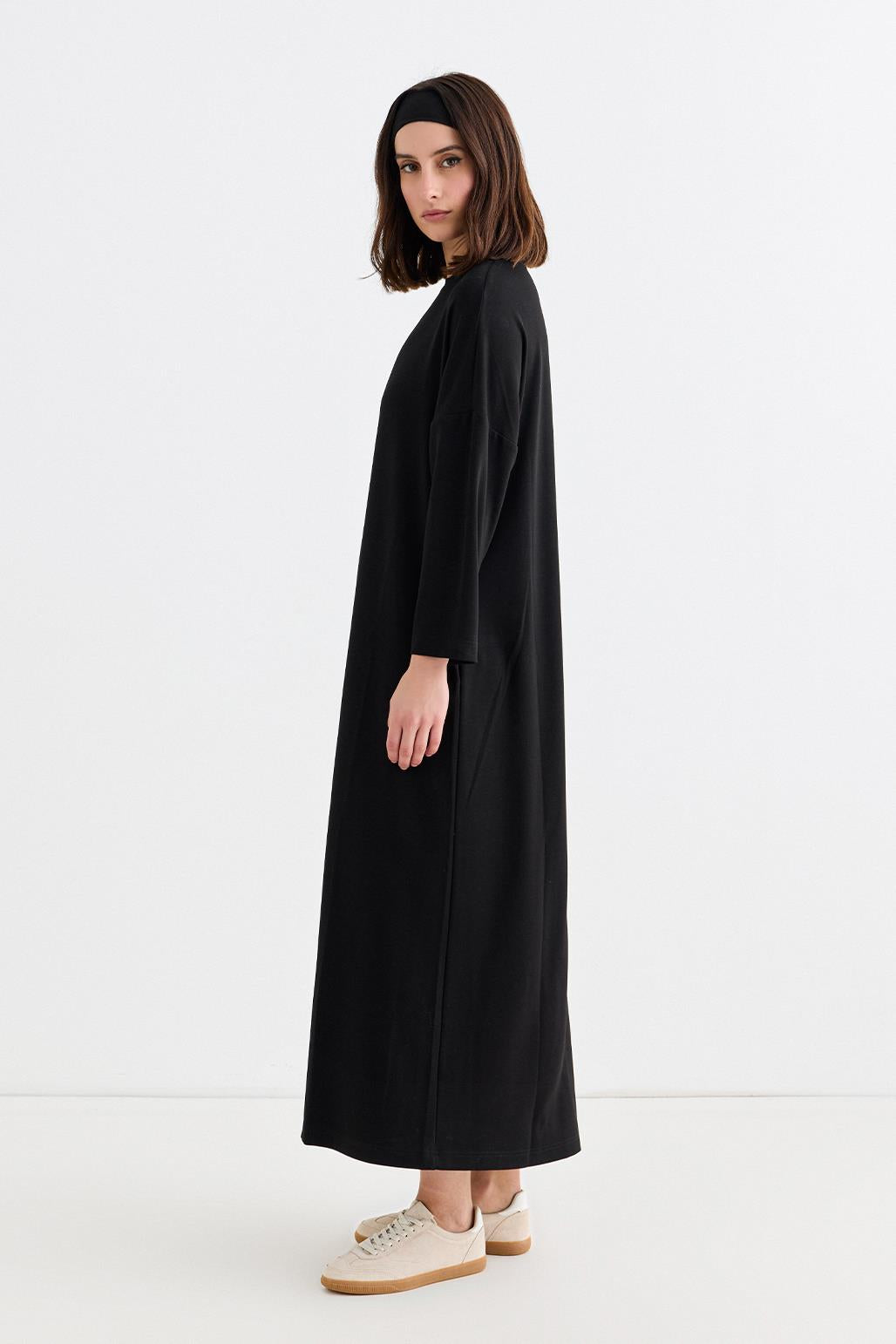 Modal Knit Long Basic Dress Black