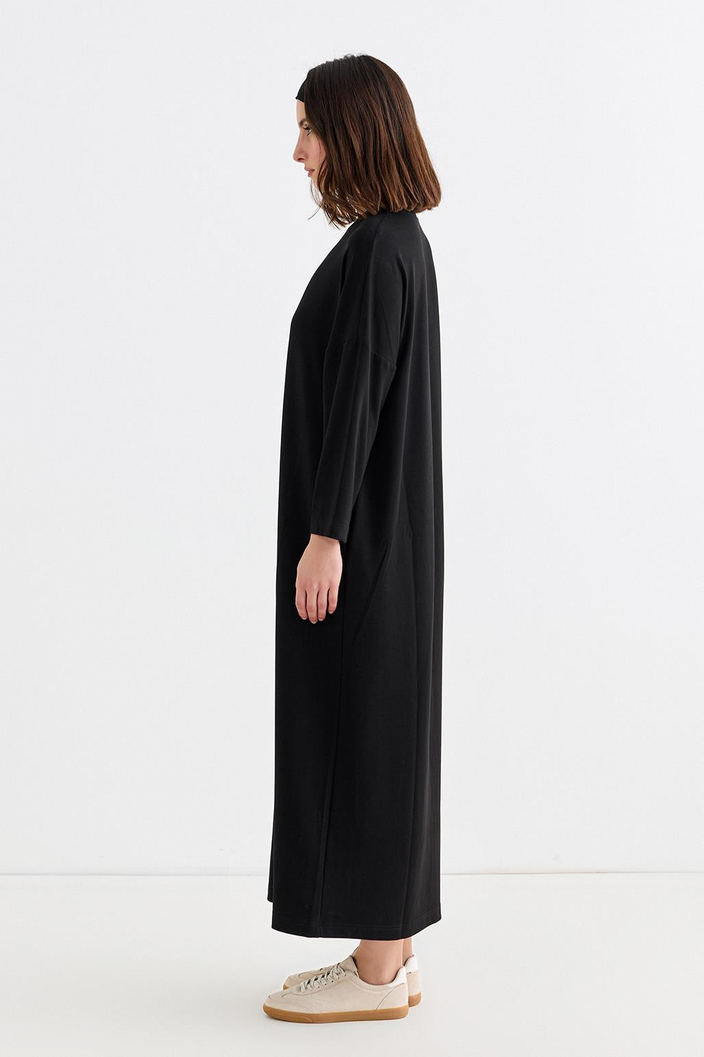 Modal Knit Long Basic Dress Black