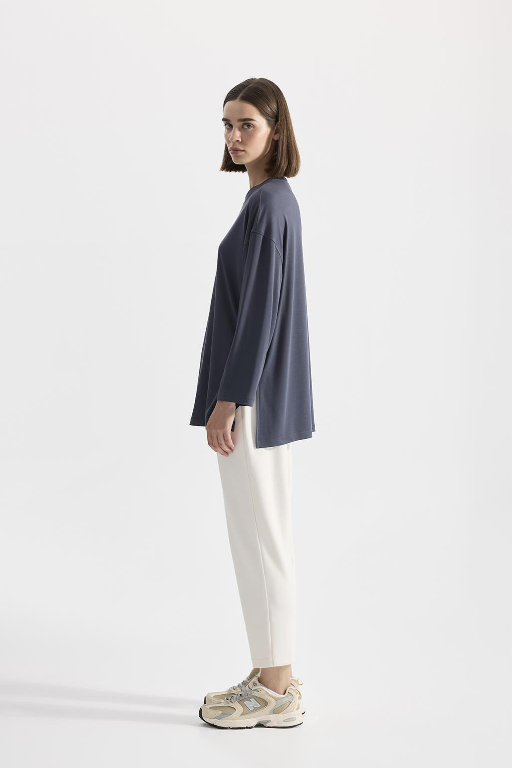 Modal Knitted Long Sleeves T-shirt Smoked