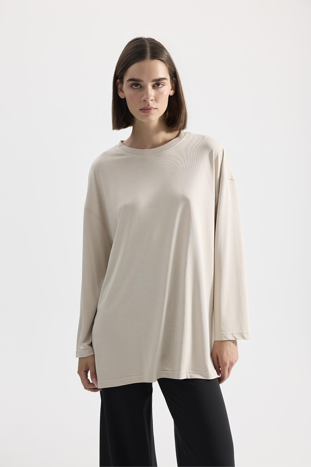 Modal Knitted Long Sleeves T-shirt Stone