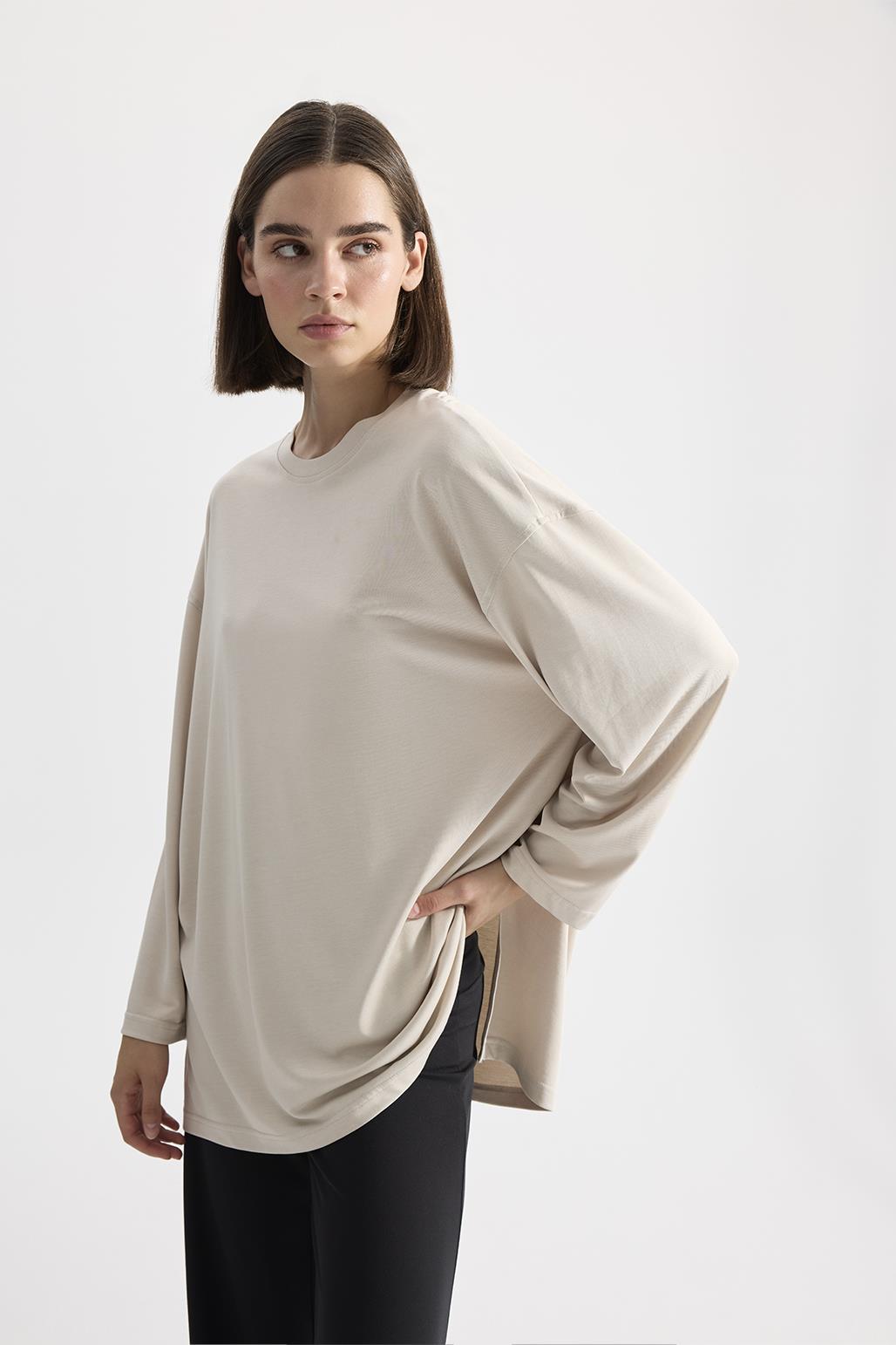 Modal Knitted Long Sleeves T-shirt Stone