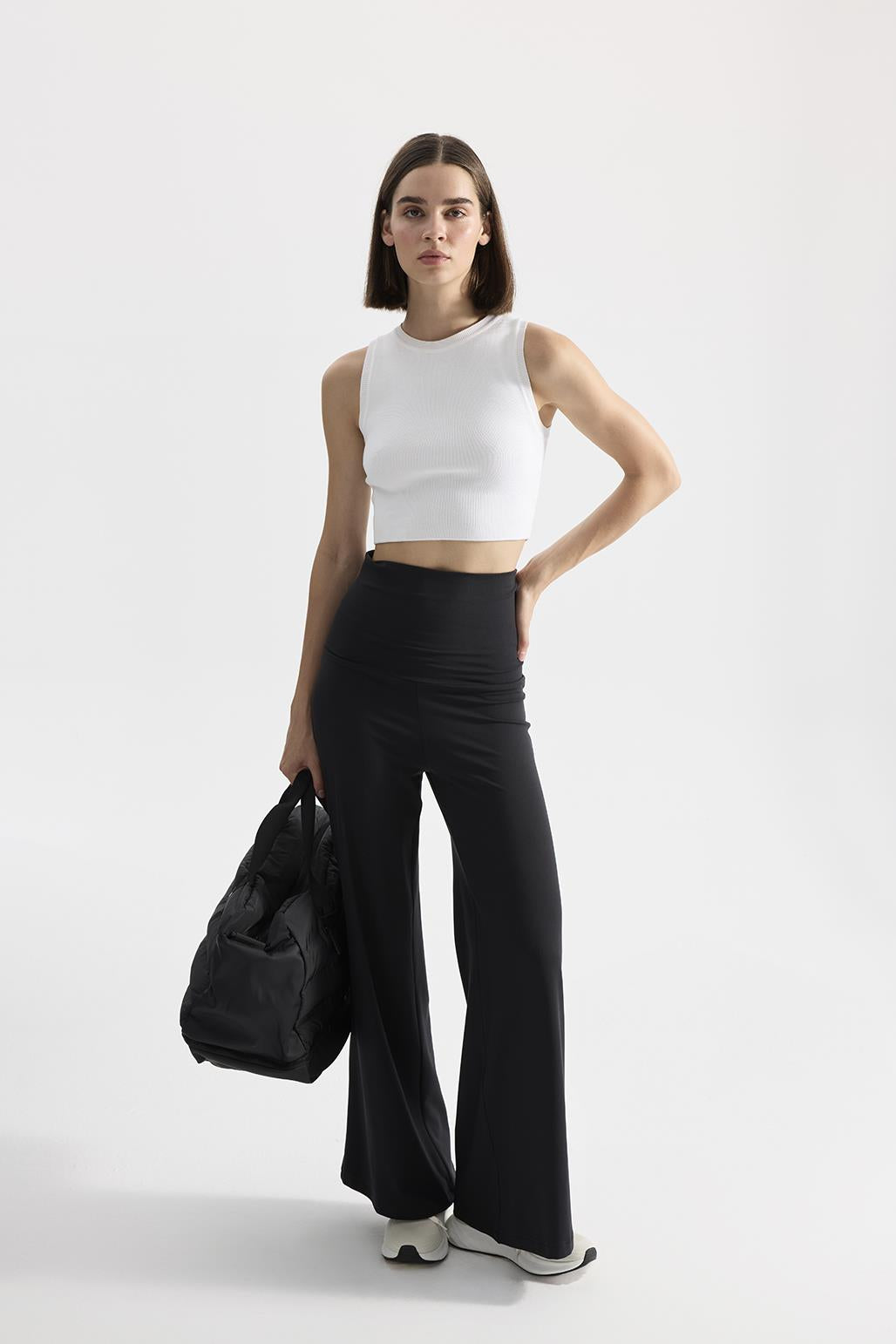 Modal Knitted High Waist Trousers Black