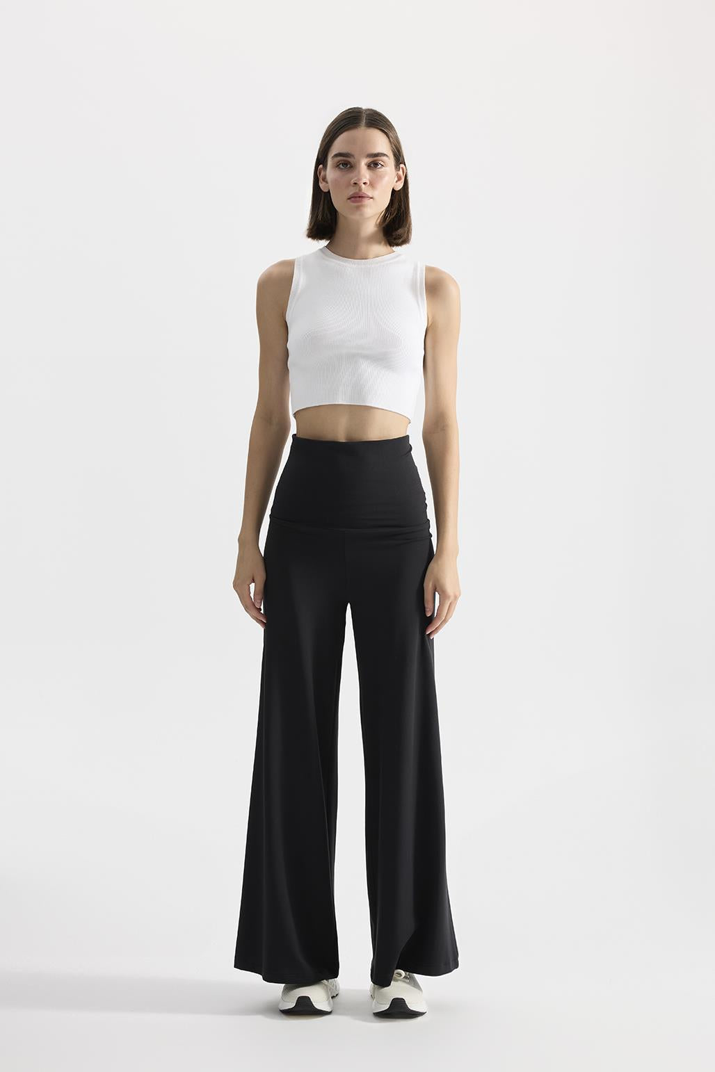 Modal Knitted High Waist Trousers Black