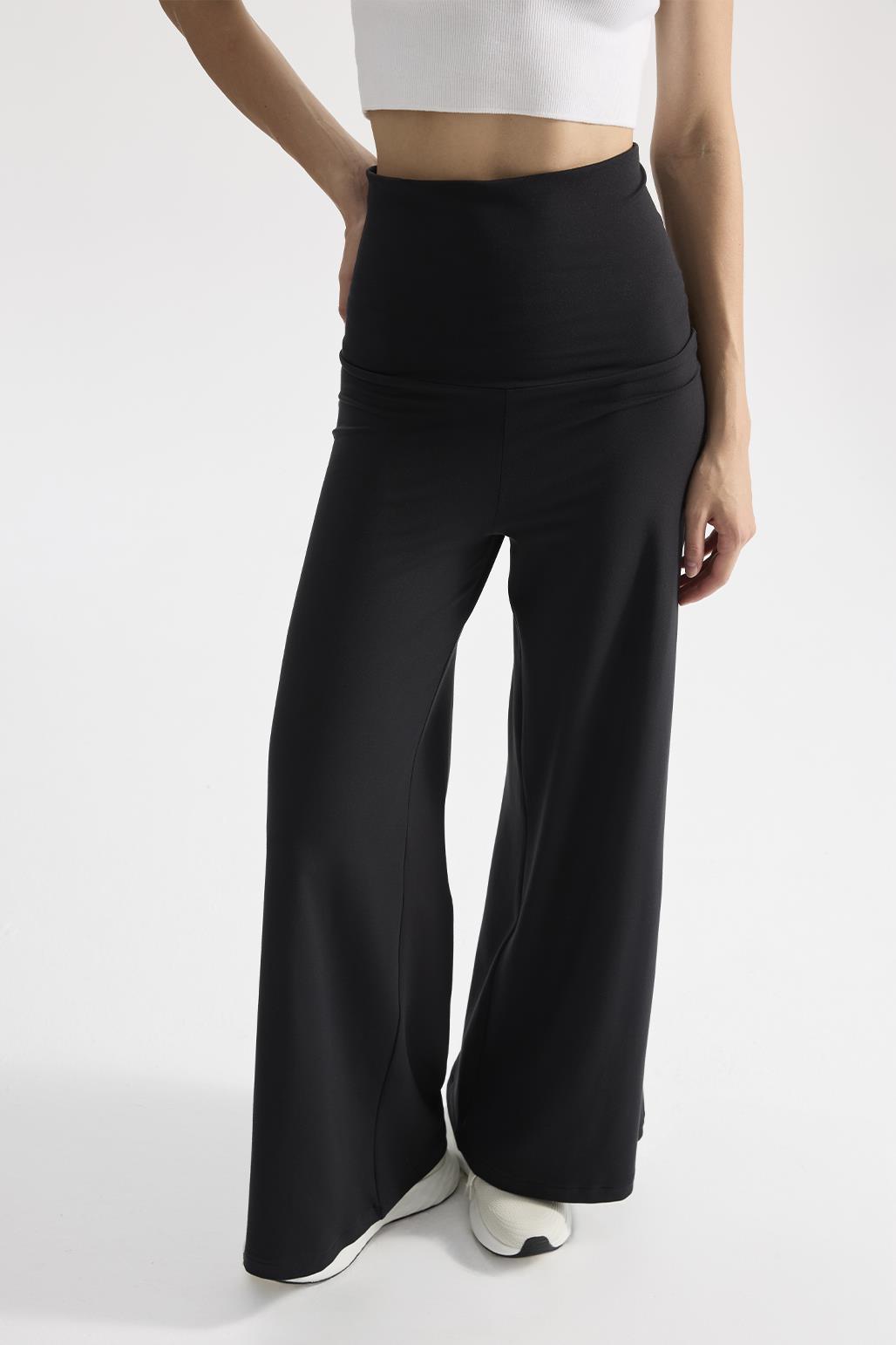 Modal Knitted High Waist Trousers Black