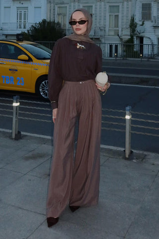 Modal Wide Leg Trousers Earth Brown