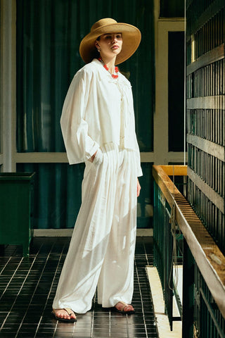 Modal Wide Leg Trousers  Ecru
