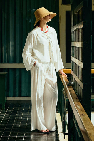 Modal Wide Leg Trousers  Ecru