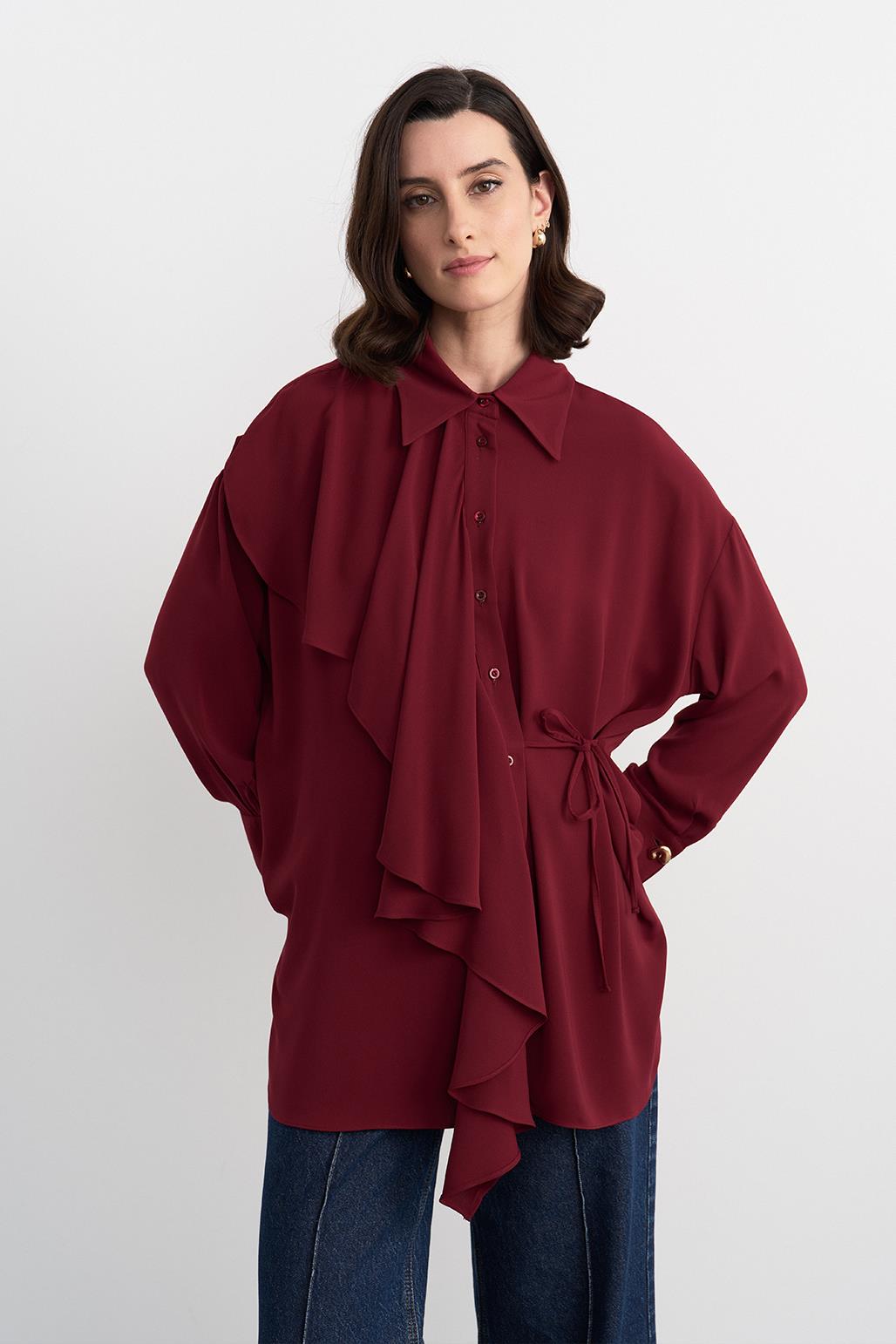 Morina Ruffled Tied Shirt Burgundy