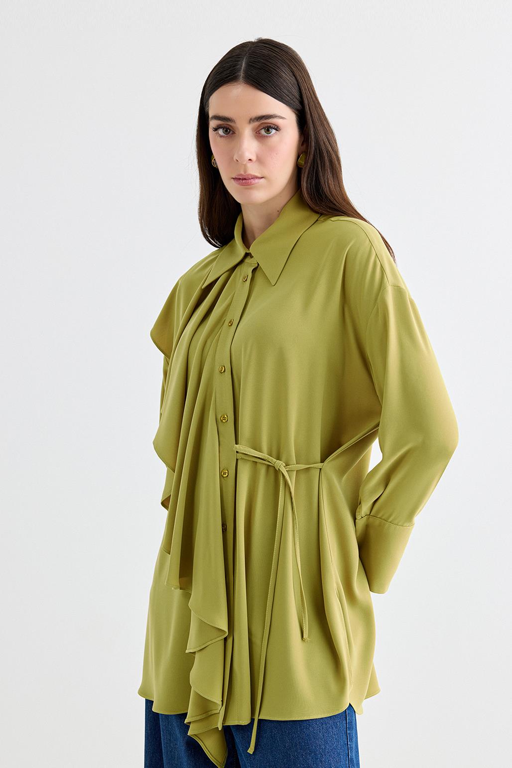 Morina Ruffled Tied Shirt Olive