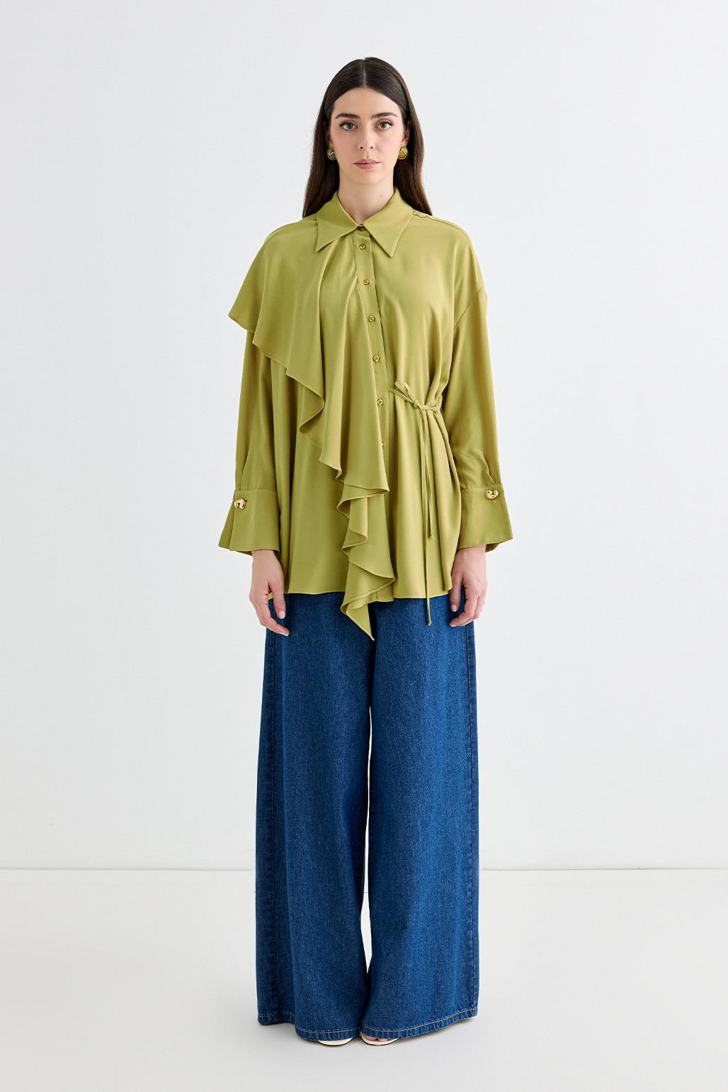 Morina Ruffled Tied Shirt Olive