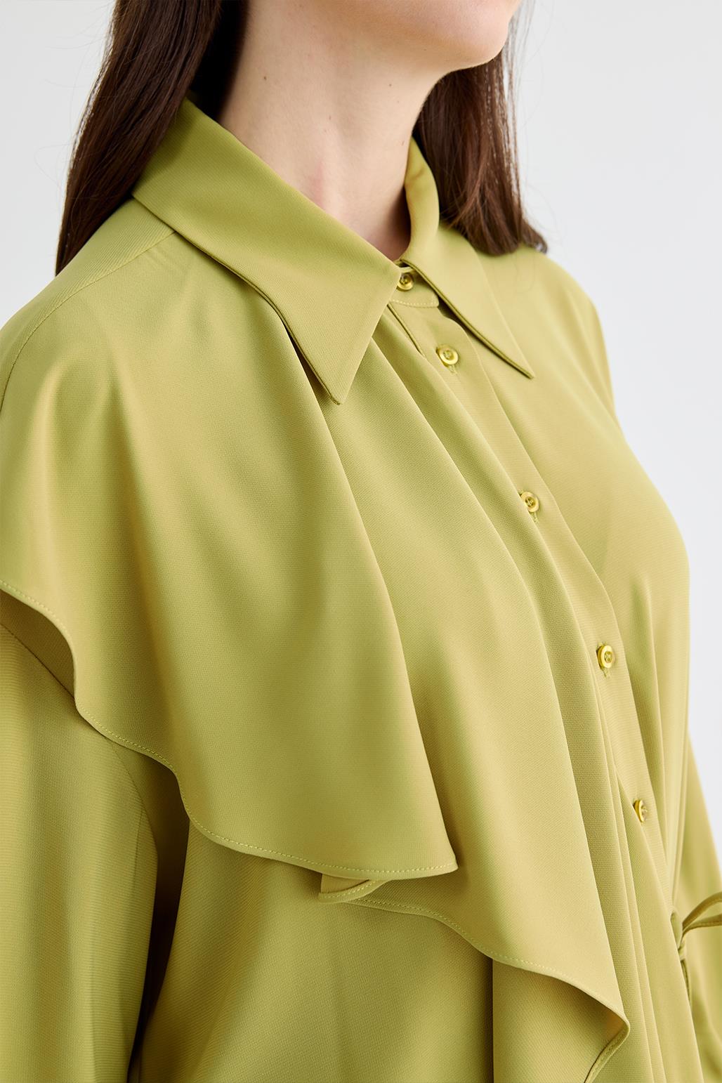 Morina Ruffled Tied Shirt Olive